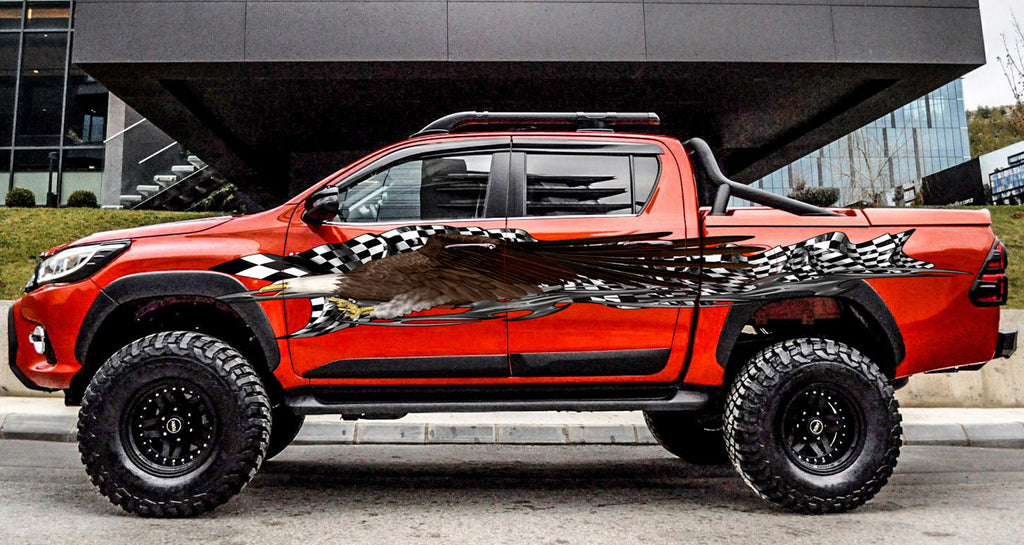 3D US eagle Ripped Metal Car Vinyl Checkered flag wrap Racing flag jeep Graphics Side Decals Graphics Vinyl Stickers
