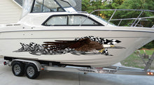 Load image into Gallery viewer, Checkered Boat Decals- American Graphic Decal, American Flag Sticker Cigar Boat Wrap, Tribal Ripped metal vinyl wrap, Stickers for Boat