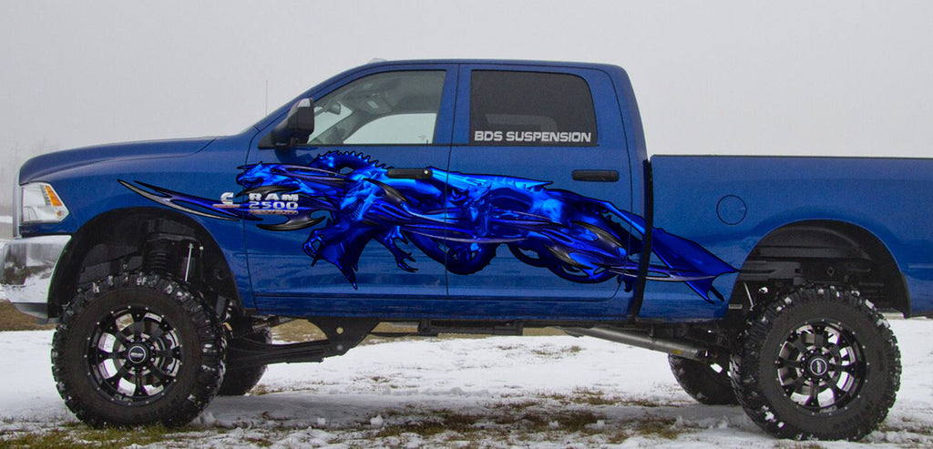 3D Dragons Ripped Metal Vinyl Dragons Car wrap jeep Graphics Side Decals Graphics Vinyl Stickers