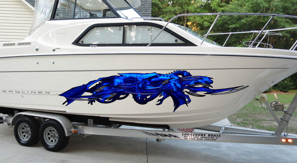 3D Sword Ripped Metal Vinyl Wrap ,Boat Decals, Watercraft Vinyl, Tribal Yacht Vinyl, Ranger Boat Decals and Stickers