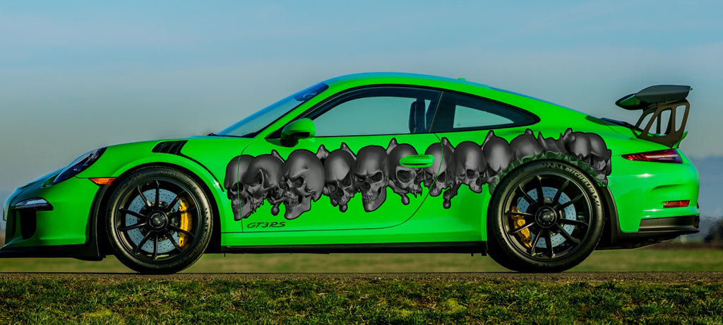 Tribal skulls street racing graphic, Ripped Metal full color Car vinyl Design Skull Car wrap Car vinyl, Full color tribal skulls