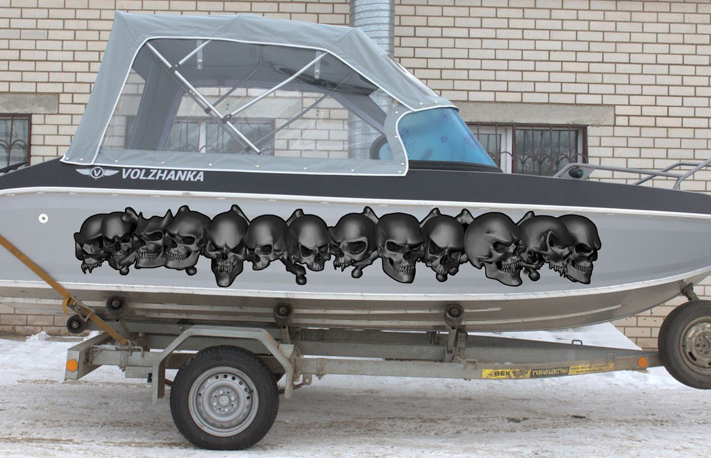 3D Watercraft Graphic Skull Decal For Boat Ripped Metal-Full Color Speed Tribal Flames Decals Automotive Vinyl Wraps