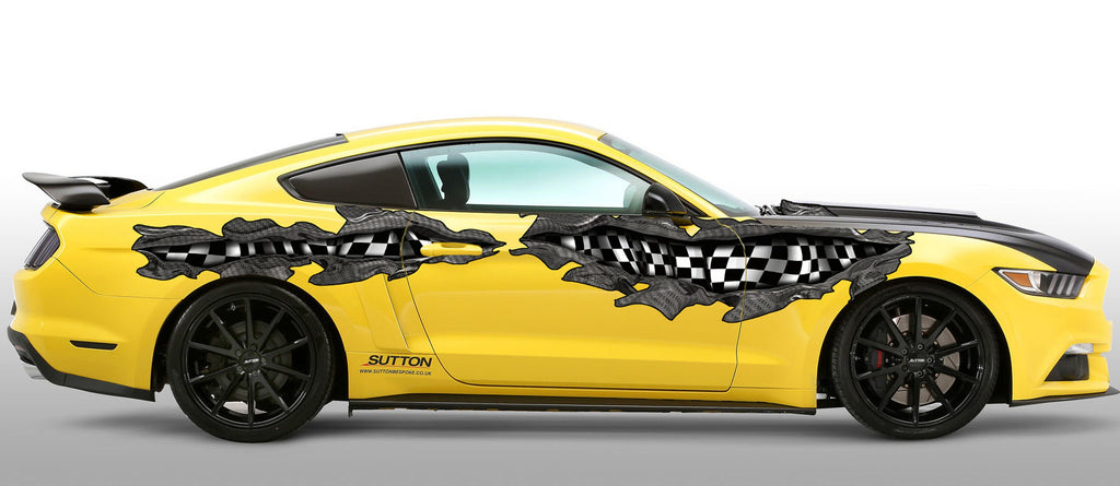 Ripped Metal Checkered Flag Street Racing Graphic, Car Vinyl Design Racing Flag Car Vinyl, Auto Wrap Tribal Checkered