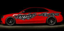 Load image into Gallery viewer, Car side tribal Racing flag graphic 3D Car Graphic Checkered Wrap Ripped Metal Full Color Vinyl Design Racing flag Wrap