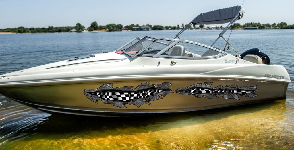 3D Sword Ripped Metal Vinyl Wrap ,Tattoo Boat Decals, Watercraft Vinyl, Tribal Yacht Vinyl, Ranger Boat Decals and Stickers