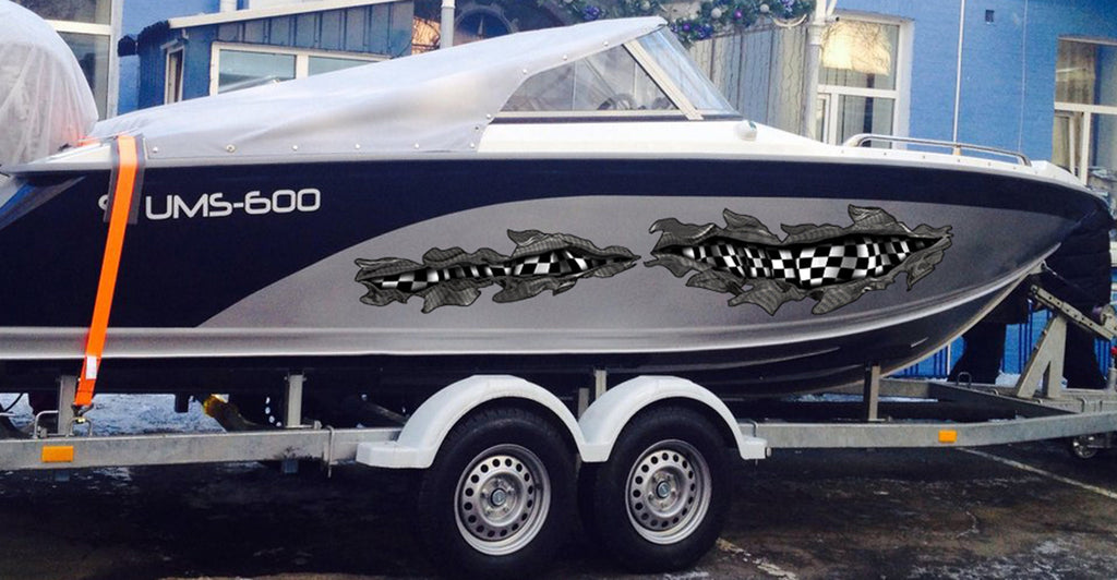 3D Sword Ripped Metal Vinyl Wrap ,Tattoo Boat Decals, Watercraft Vinyl, Tribal Yacht Vinyl, Ranger Boat Decals and Stickers