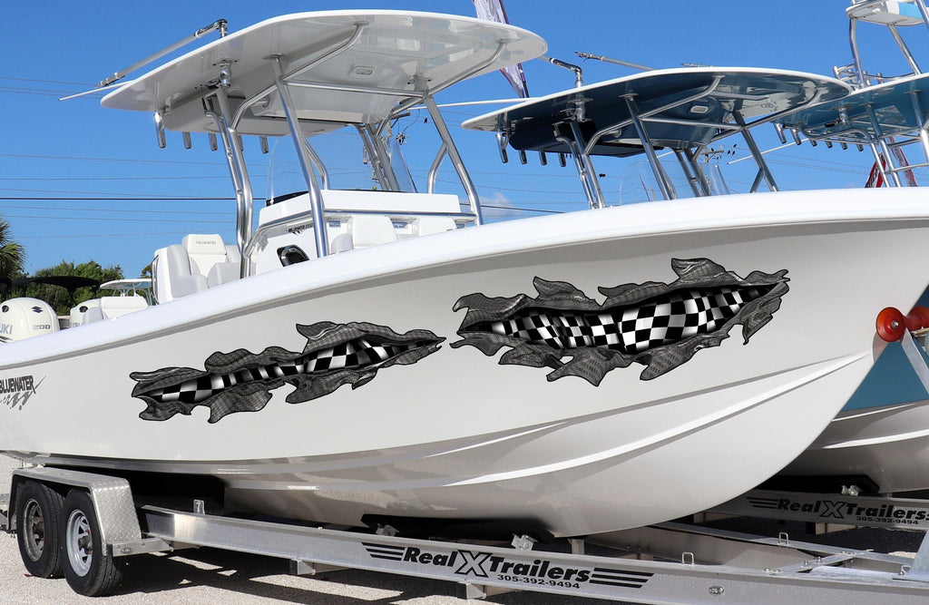 3D Sword Ripped Metal Vinyl Wrap ,Tattoo Boat Decals, Watercraft Vinyl, Tribal Yacht Vinyl, Ranger Boat Decals and Stickers