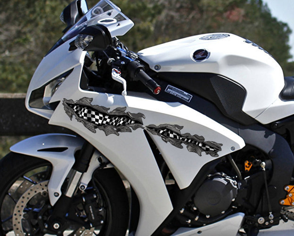 3D Tribal Ripped Metal Racing Bike Vinyl Decal, Sports Stickers ,Dirt Bike Stickers, Motorcycle Stickers and Decals