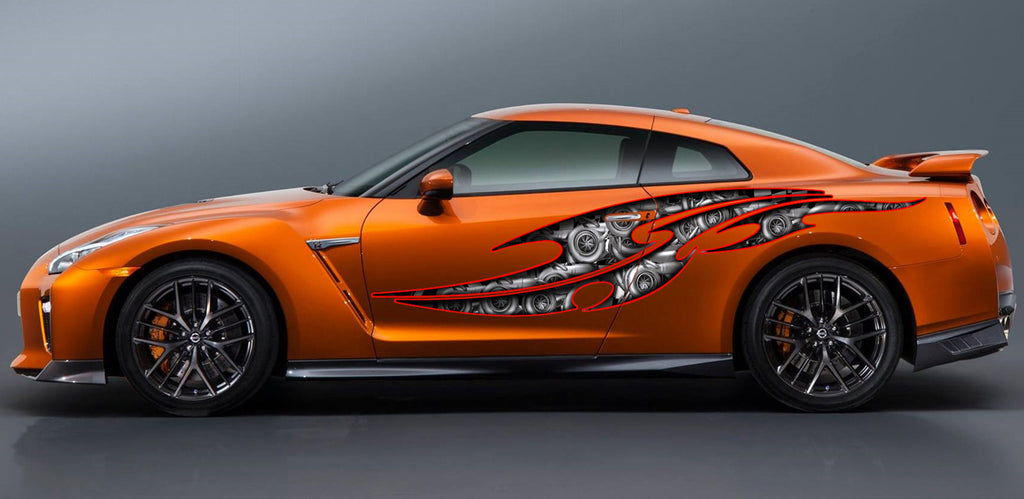 Ripped metal Tribal tattoo street racing graphic, Full color Car vinyl Design Turbines Car vinyl, Auto Wrap performance