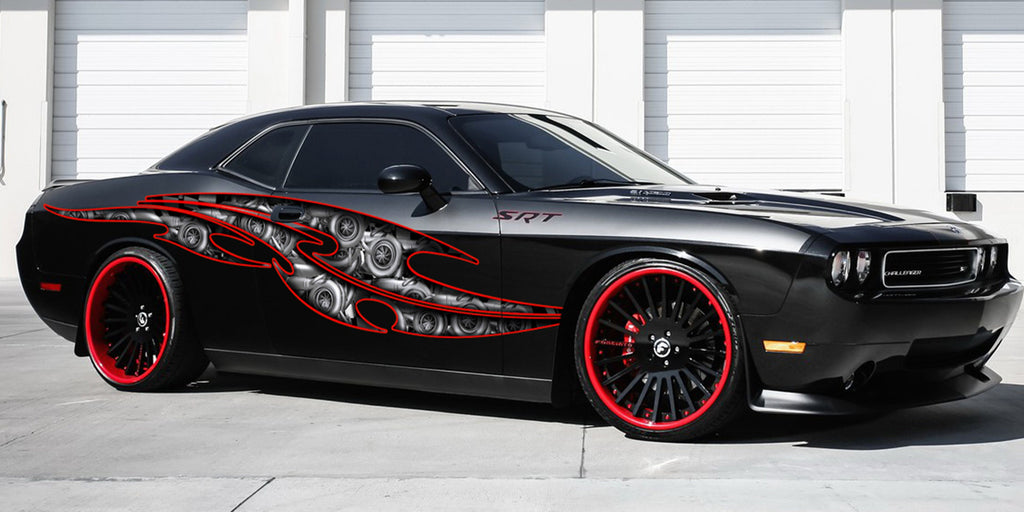 Ripped Metal Turbo Street Racing Graphic, Car Vinyl Full Color Tribal Decal Graphics Sticker, Street Legal Decal