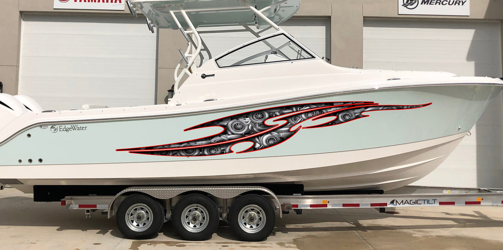 3D Sword Ripped Metal Vinyl Wrap ,Tattoo Boat Decals, Watercraft Vinyl, Tribal Yacht Vinyl, Ranger Boat Decals and Stickers