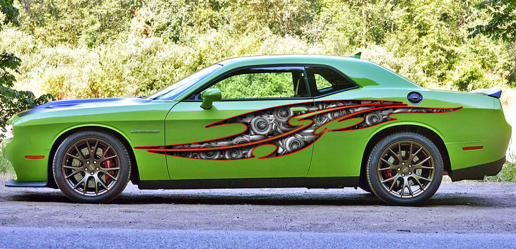 Ripped Metal Turbo Street Racing Graphic, Car Vinyl Full Color Tribal Decal Graphics Sticker, Street Legal Decal