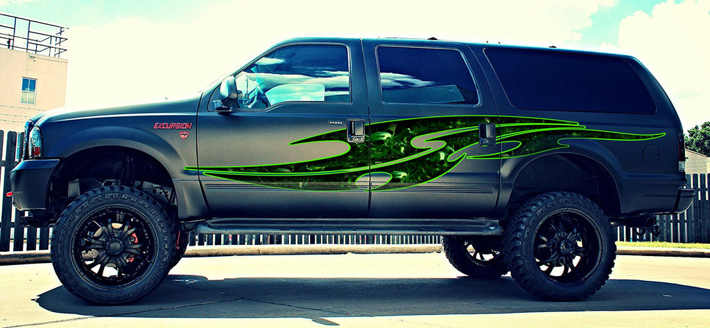 3D Skull Graphic car wrap Sticker, Tribal Street Racing Graphic, Full Color Tribal Skulls Decal, Cool Decals for Cars