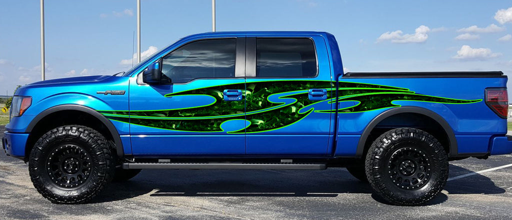 3D Skull Graphic car wrap Sticker, Tribal Street Racing Graphic, Full Color Tribal Skulls Decal, Cool Decals for Cars
