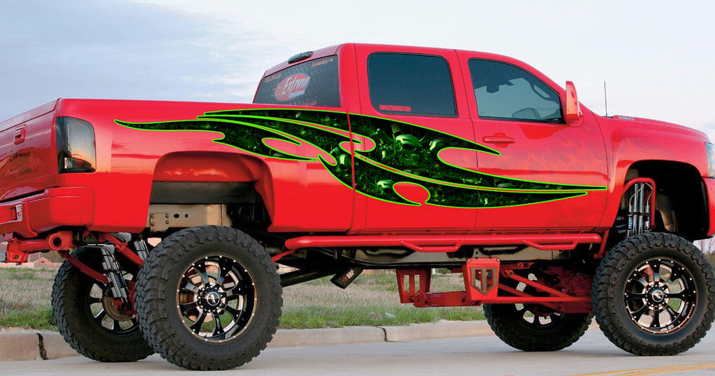 Skull ripped metal car vinyl decal, Tribal skulls street racing graphic, tribal stickers, Cool stickers for sport cars