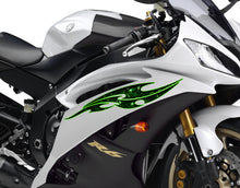 Load image into Gallery viewer, Flame Skull Decal, Skull Crotch Rocket Wrap, Skull Chopper Graphics, 3D Graphics of a Motorcycle Sticker, Tribal Flames Decals
