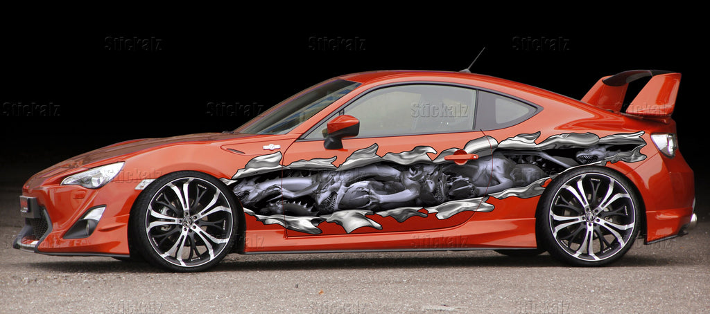 Ripped Metal full color Car decor Dragon Wrap, truck Vinyl Dragons, Wrap Side Decals, Graphics jeep Stickers