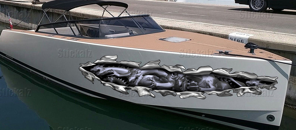 Dragons Ripped Metal Yacht Vinyl, Watercraft Wrap, Dragons Speed Boat Vinyl, Cigar Boat Wrap, Yacht 3D Graphic