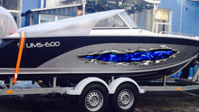 Load image into Gallery viewer, 3D Dragons Tribal Ripped Metal Vinyl, Dragons Boat Wrap, Boat Decal, Tribal Flames Decals, Cigar Boat Wrap, Ranger Boat Decals and Stickers