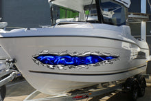 Load image into Gallery viewer, 3D Dragons Tribal Ripped Metal Vinyl, Dragons Boat Wrap, Boat Decal, Tribal Flames Decals, Cigar Boat Wrap, Ranger Boat Decals and Stickers