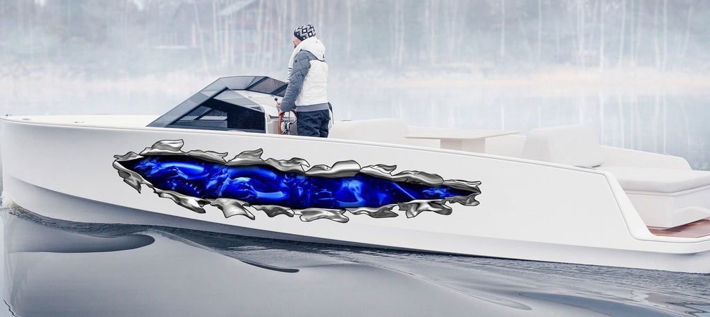 3D Dragons Tribal Ripped Metal Vinyl, Dragons Boat Wrap, Boat Decal, Tribal Flames Decals, Cigar Boat Wrap, Ranger Boat Decals and Stickers