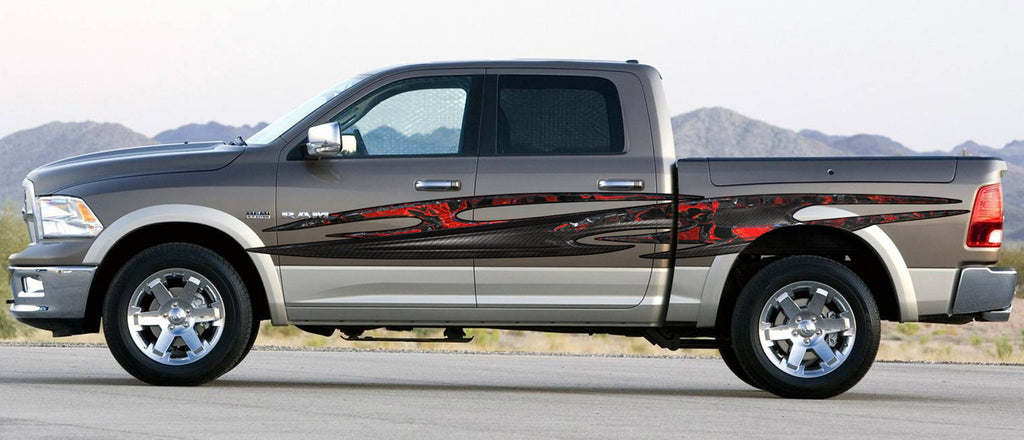 Truck side stickers, Tribal racing stripes for trucks, 3D Tribal ripped metal car vinyl decal, One part mirrored, Car side decal