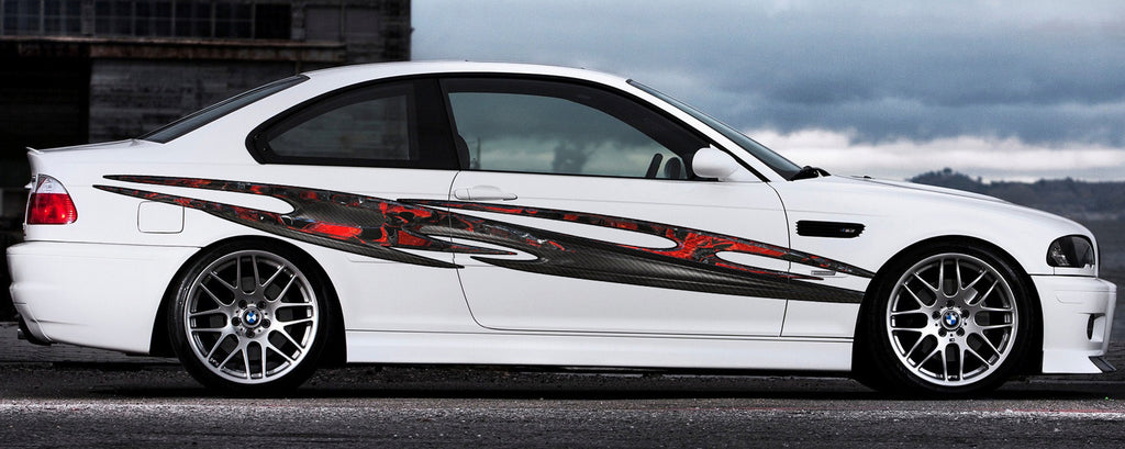 Tribal racing stripes vinyl decal, Car vinyl full color tribal decal, Stickers for sport cars, One part mirrored, Tribal tattoo car sticker