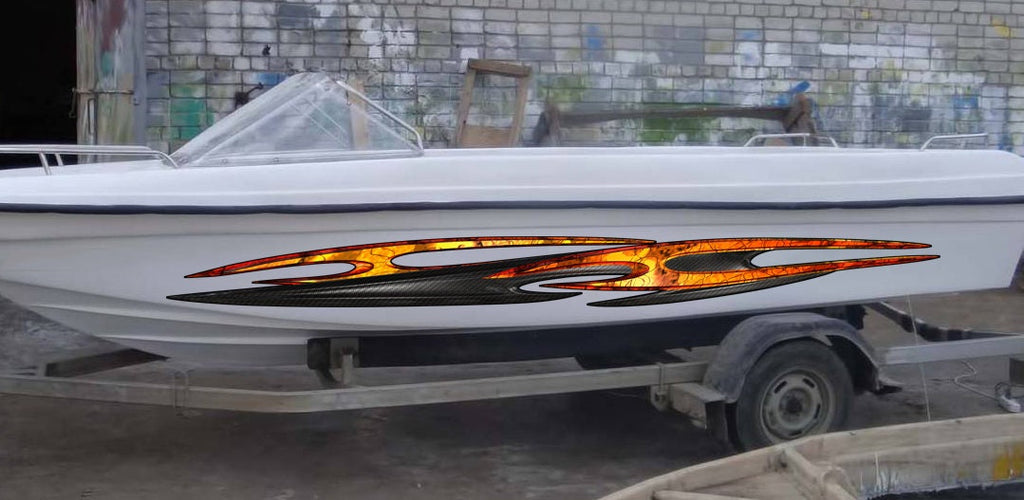 Tribal Ripped Metal Speed Boat Vinyl, 3D Graphic Yacht Decal, Watercraft Sticker, Boat Wrap Design, Great 3D Boat Decal, Boat Side Wrap
