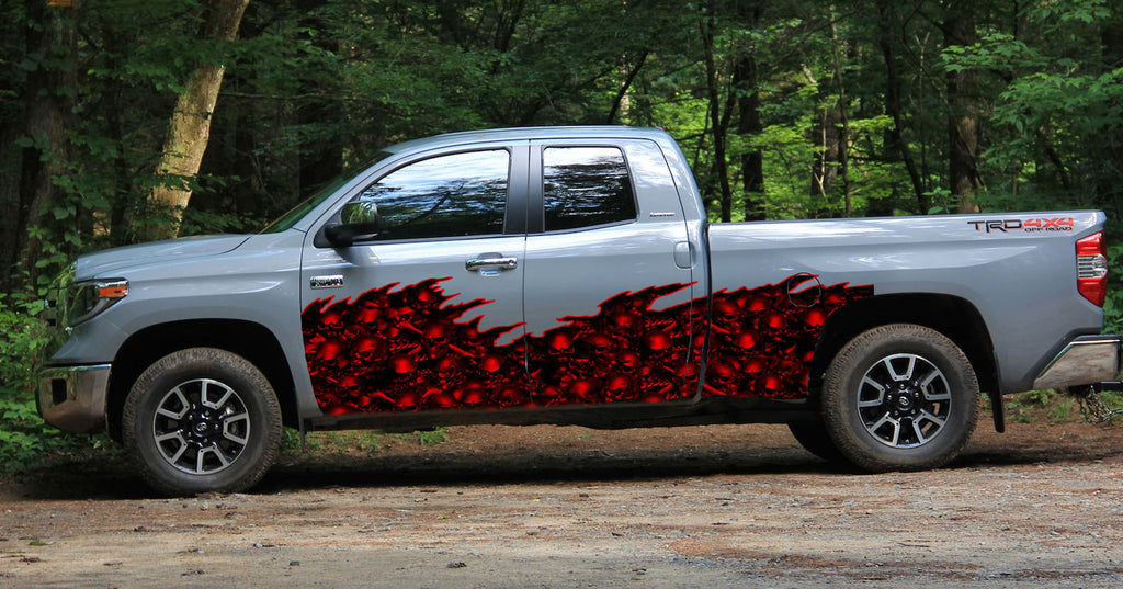 Car side vinyl Skulls graphics Racing stripes decal, Full color side graphics Skulls, jeep wrap design, Auto vinyl decal