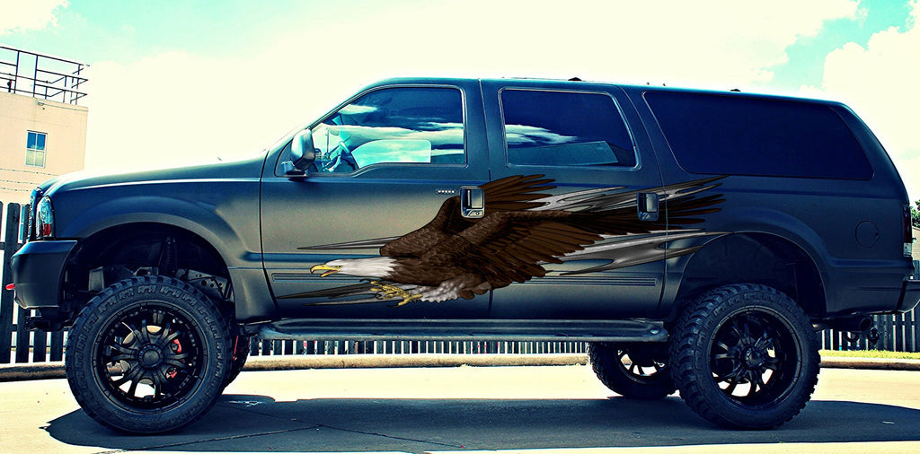 Full color Bald Eagle Car side graphics, Tribal street racing car wrap design vinyl full color tribal decal, for Pickups
