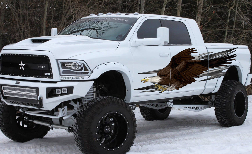 Bald Eagle Street Racing Graphic Decal, 3D Tribal Car Wrap, Patriotic Racing Stripes Car Vinyl, Full Color American Pride Sticker