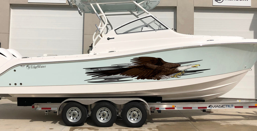 Boat Decals-Yacht American Pride Graphic Decal, American Flag Sticker Cigar Boat Wrap, 3D Tribal Ripped metal vinyl wrap, Stickers for Boat