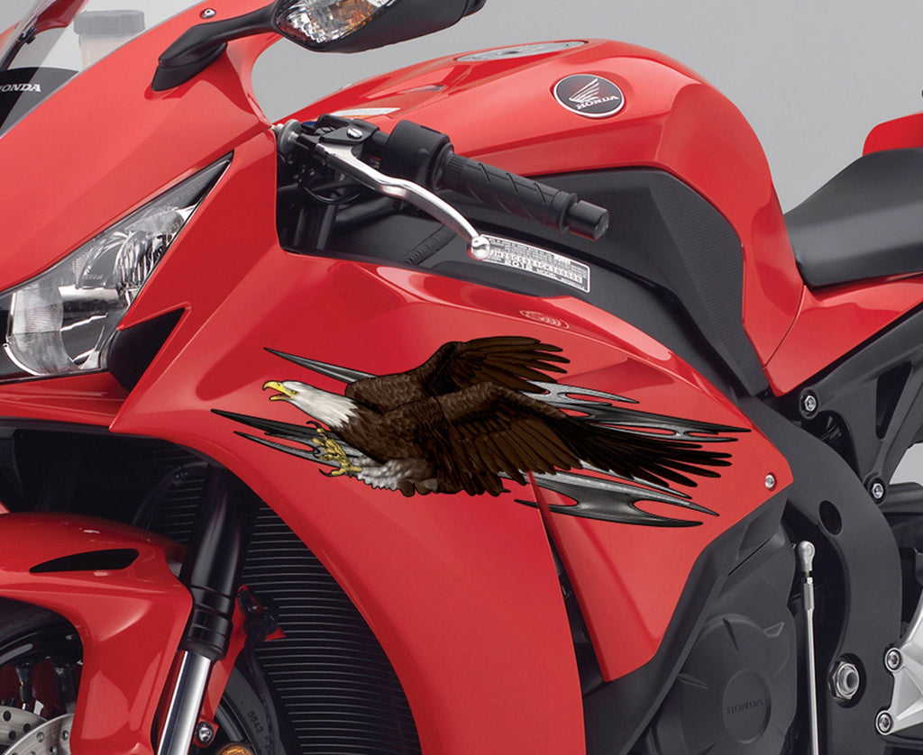 USA Racing Stickers and Decals, US Eagle Ripped Metal Motorcycle Vinyl, Dirt bike stickers, Dirt Bike Decals, American Flag Decal