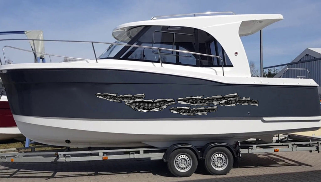 3D Sword Ripped Metal Vinyl Wrap ,Tattoo Boat Decals, Skull decor Tribal Yacht Vinyl, Ranger Boat Decals and Stickers