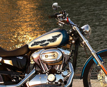 Load image into Gallery viewer, Flame Skull Decal, Skull Crotch Rocket Wrap, Skull Chopper Graphics, 3D Graphics of a Motorcycle Sticker, Tribal Flames Decals