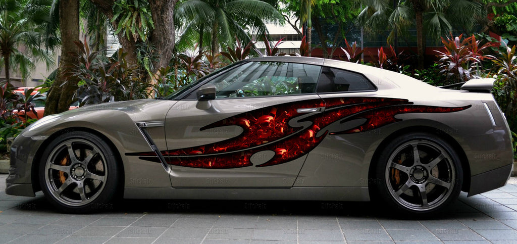Ripped Metal Full Color car Decals, Tribal Skull Racing Stripes Sticker, Skulls Car Graphics Auto Vinyl wrap Design wrap