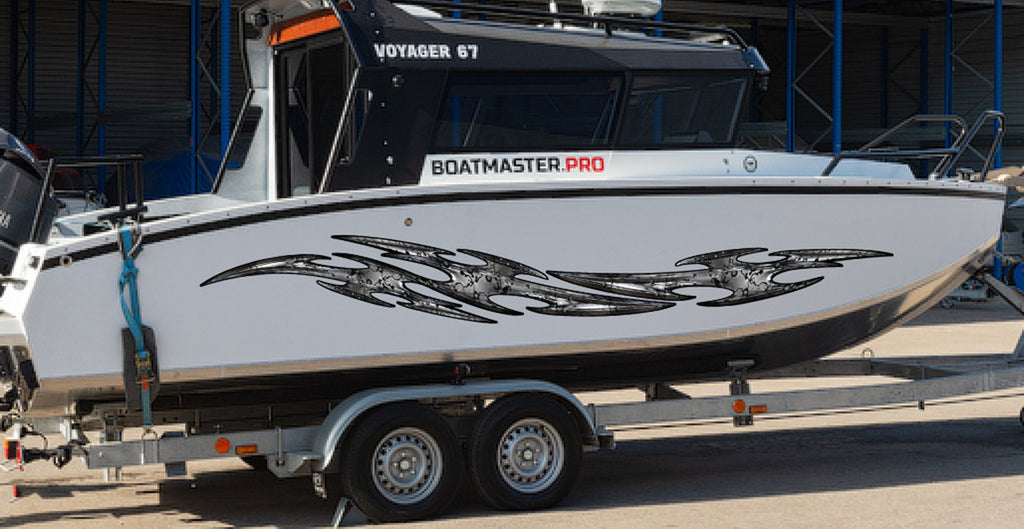 3D Sword Ripped Metal Vinyl Wrap ,Tattoo Boat Decals, Watercraft Vinyl, Tribal Yacht Vinyl, Ranger Boat Decals and Stickers