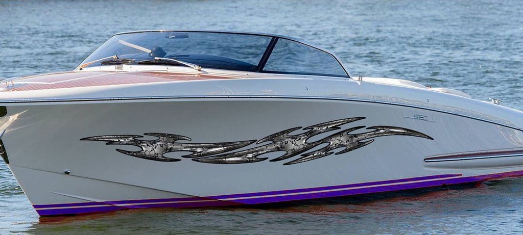 3D Street Racing Metal Vinyl Wrap ,Tattoo Boat Decals, Watercraft Vinyl, Tribal Yacht Vinyl, Ranger Boat Decals and Stickers