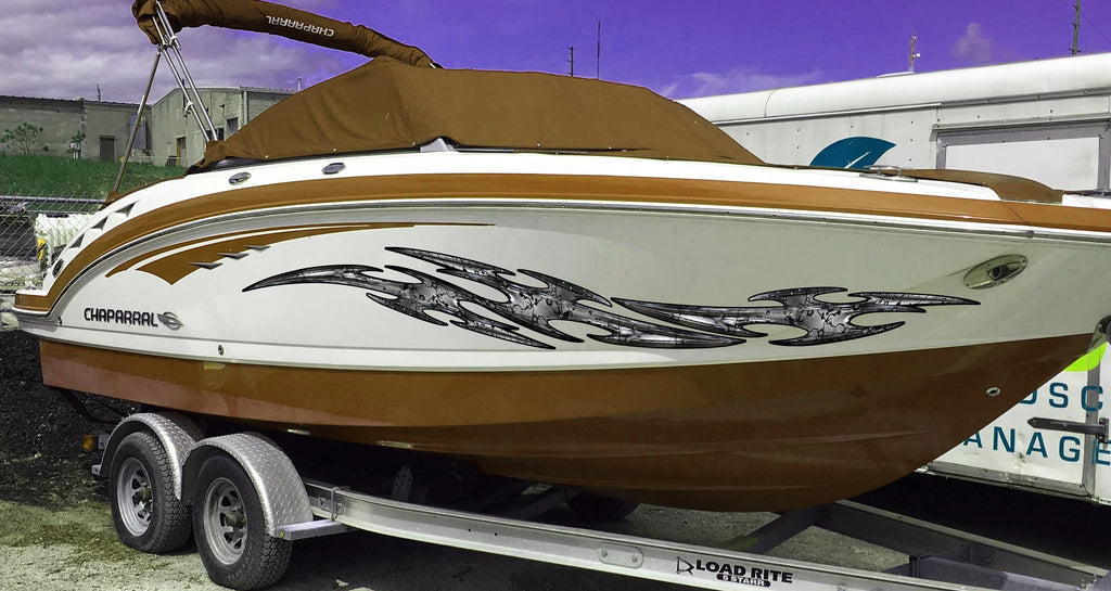 3D Sword Ripped Metal Vinyl Wrap ,Tattoo Boat Decals, Watercraft Vinyl, Tribal Yacht Vinyl, Ranger Boat Decals and Stickers