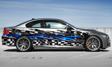 Load image into Gallery viewer, 3D Racing Flag Car Decal – Tribal Checkered Flag Vinyl Wrap – Racing Stripes Sticker for Cars, Trucks, SUVs – Custom Sizes
