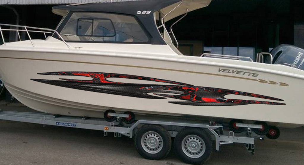 Full Color Yacht Graphics, Speed boat Vinyl Sticker, Boat Graphics Decals, Super Boat Wrap, Boat Side Wrap, One part mirrored