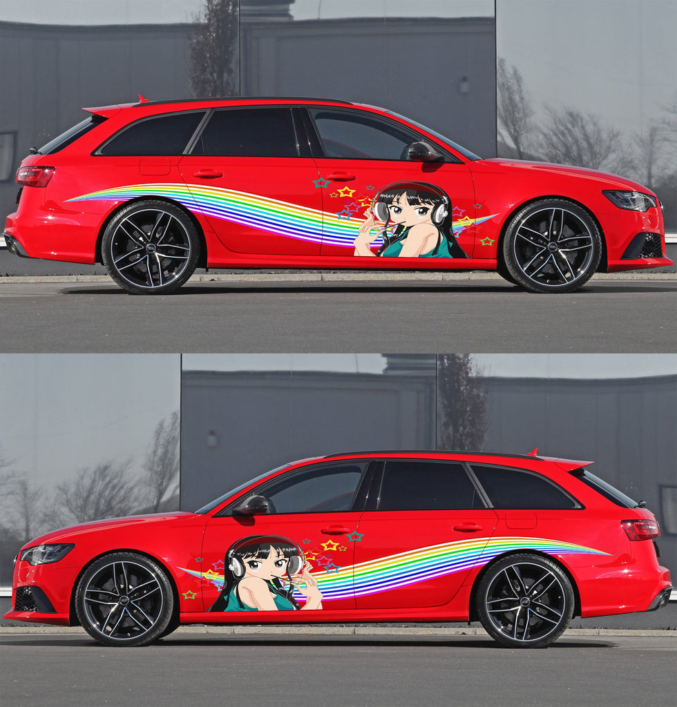 Manga decal, Anime Car Stickers, Japanese Livery, Large Size Color Anime Car Decals, Anime Girl Tattoo Car, Japan Character Side Car Wrap
