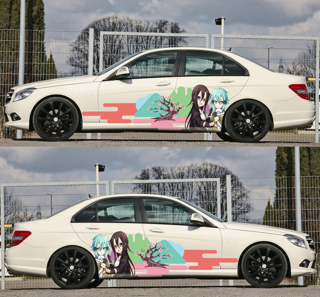Anime Car Stickers, Manga decal, Japanese Livery, Sakura car sticker, Large car livery, Anime Girl Tattoo Car, Japan Character Side Car Wrap
