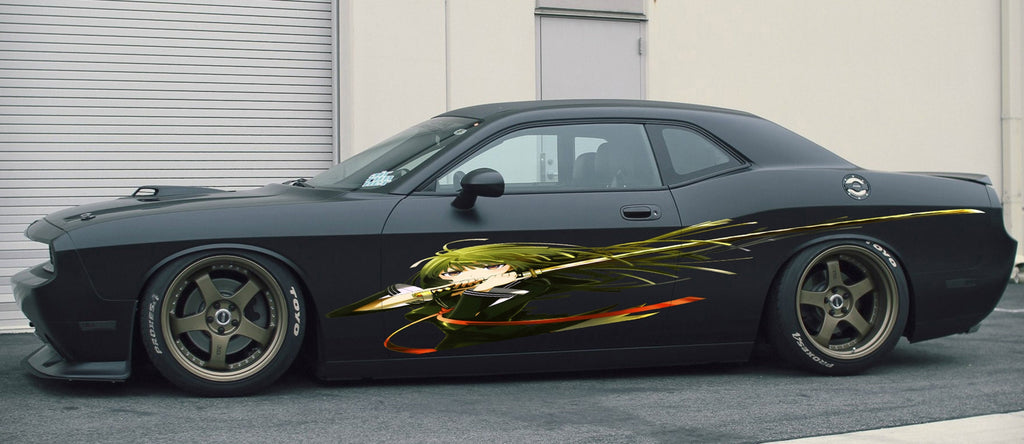 Anime Car Stickers, Manga decal, Large Size Color Anime Car Decals, Anime Girl Tattoo Car, Japan Character Side Car Wrap, Car Vinyl Decal
