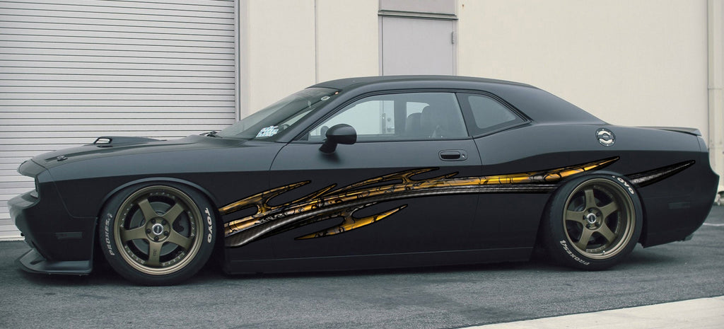 Tribal Car Vinyl, Full Color Car Side Graphics, Car Wrap, Tribal Car Wrap Racing Stripes Decal, Weapon Ripped Metal Car Vinyl Sticker