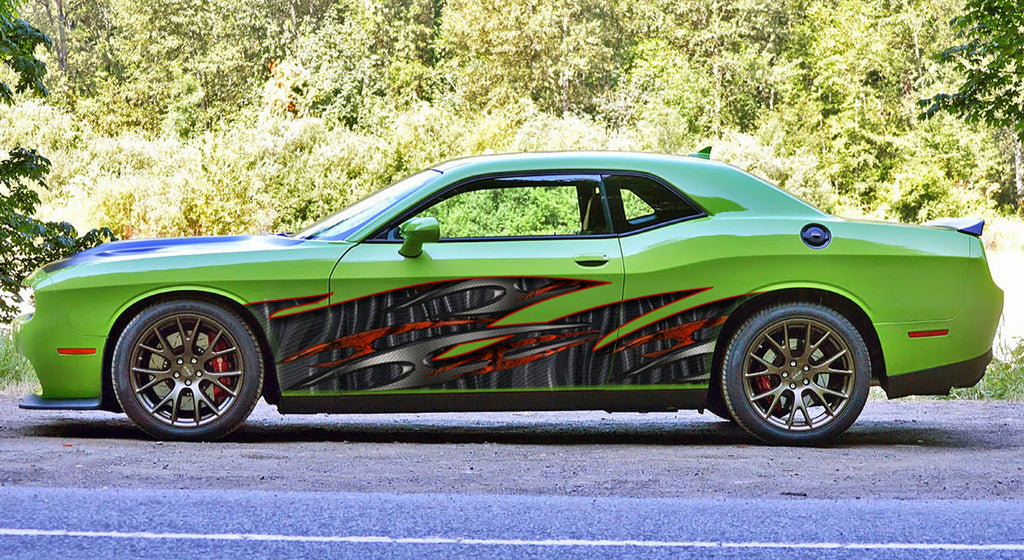 3D Tribal Street Racing Car Side Design, Tribal Car Vinyl Decal, Tribal Full Color Car Side Graphics, Tribal Car Side Sticker