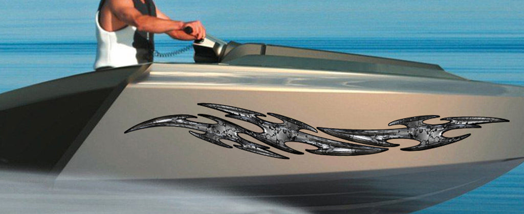 Sword Ripped Metal Full Color Speed Boat Vinyl Design, Tribal Boat Graphics, Weapon Cigar Boat Wrap, Yacht Vinyl, Watercraft Sticker Decal