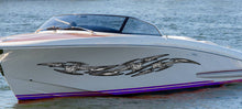 Load image into Gallery viewer, Sword Ripped Metal Full Color Speed Boat Vinyl Design, Tribal Boat Graphics, Weapon Cigar Boat Wrap, Yacht Vinyl, Watercraft Sticker Decal