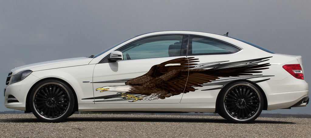 Patriotic Car Vinyl Decal, Tribal Full Color Car Side Graphics, American pride Car Side Graphics, Bald Eagle Street Racing Sticker