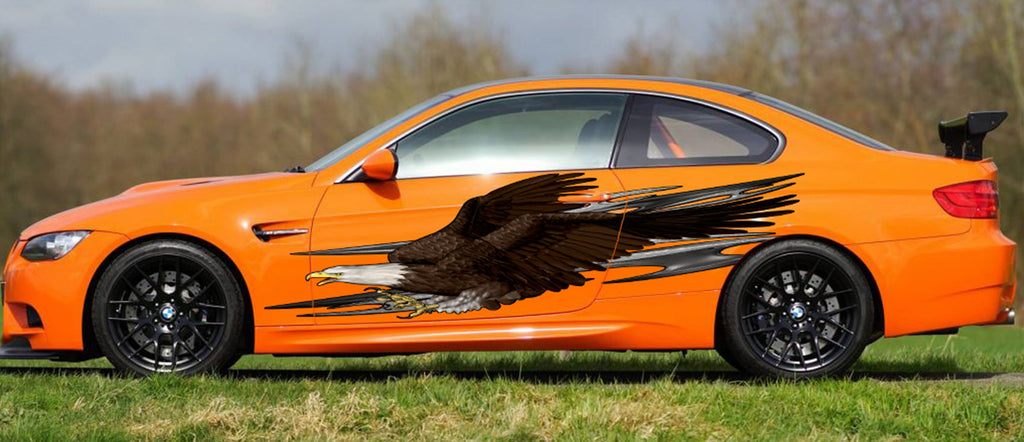 Patriotic Car Vinyl Decal, Tribal Full Color Car Side Graphics, American pride Car Side Graphics, Bald Eagle Street Racing Sticker
